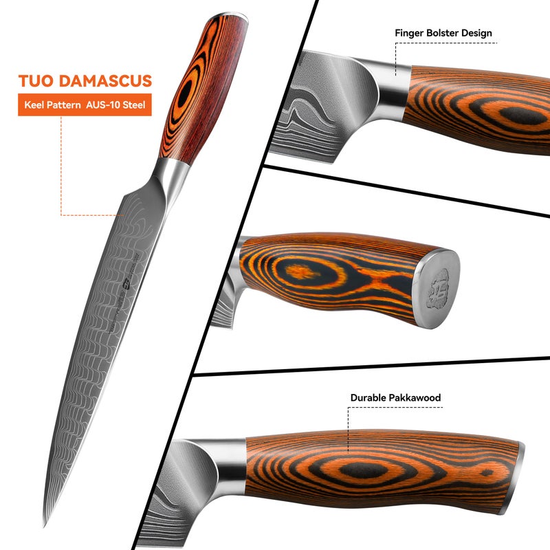 TUO سكين شيف TUO 8" من الفولاذ الياباني AUS-10، سكين مطبخ داماسكوس ب67 طبقة، شفرة من الفولاذ عالي الكربون بنمط التنين ومقبض باكاوود - Image 5